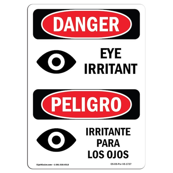 OSHA, Eye Irritant Bilingual, 24in X 18in Rigid Plastic, 18" W, 24" H, Spanish, OS-DS-P-1824-VS-1727